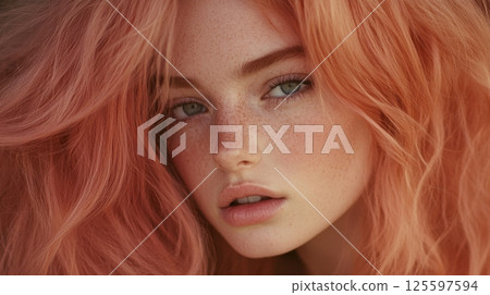 Portrait of a girl with peach hair 125597594