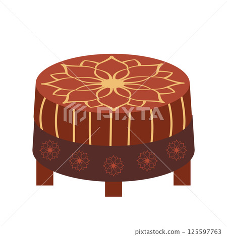 Round table with traditional Morocco ornate tablecloth in flat design. Vector illustration isolated. 125597763