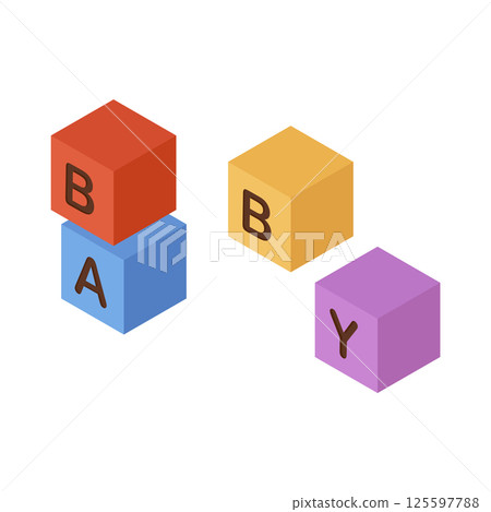Colourful toy cubes in flat design. Toddler plaything for learning alphabet. Vector illustration isolated. Colourful toy cubes in flat design. Toddler plaything for learning alphabet. Vector illustration isolated. 125597788