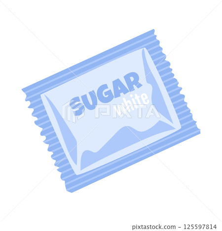 White sugar in paper package in flat design. Sweet product in sachet. Vector illustration isolated. White sugar in paper package in flat design. Sweet product in sachet. Vector illustration isolated. 125597814