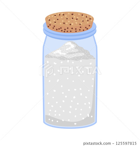 White sugar powder in bottle in flat design. Sweet product in glass jar. Vector illustration isolated. White sugar powder in bottle in flat design. Sweet product in glass jar. Vector illustration isolated. 125597815