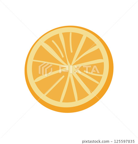 Orange round slice flat in flat design. Freshness juicy citrus fruit. Vector illustration isolated. 125597835