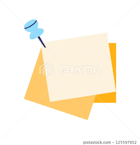 Note pages with pin in flat design. Office or school attached notepapers. Vector illustration isolated. Note pages with pin in flat design. Office or school attached notepapers. Vector illustration isolated. 125597852