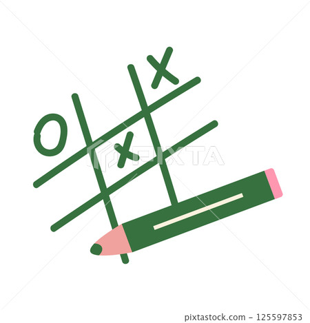 Tic tac toe game in flat design. Doodle cross lines with circles and pen. Vector illustration isolated. 125597853