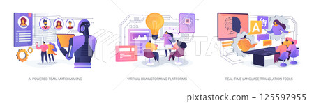 AI Enhancing Team Dynamics, Collaboration abstract concept vector illustrations. 125597955