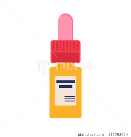 Bottle with medical drops in flat design. Pharmacy product for eyes or ears. Vector illustration isolated. 125598024
