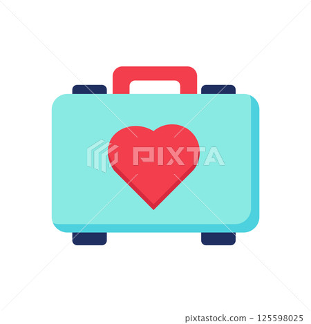 First aid kit in flat design. Medical supplies, doctor emergency suitcase. Vector illustration isolated. 125598025