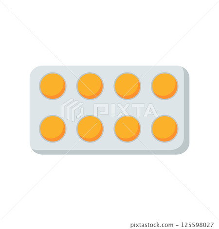 Tablets in blister pack in flat design. Medical supplies, drugs package. Vector illustration isolated. 125598027