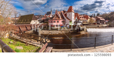 View of the river and the historical part of the city, Cesky Krumlov, Czech Republic View of the river and the historical part of the city, Cesky Krumlov, Czech Republic 125598093