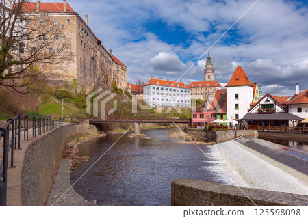 View of the river and the historical part of the city, Cesky Krumlov, Czech Republic View of the river and the historical part of the city, Cesky Krumlov, Czech Republic 125598098