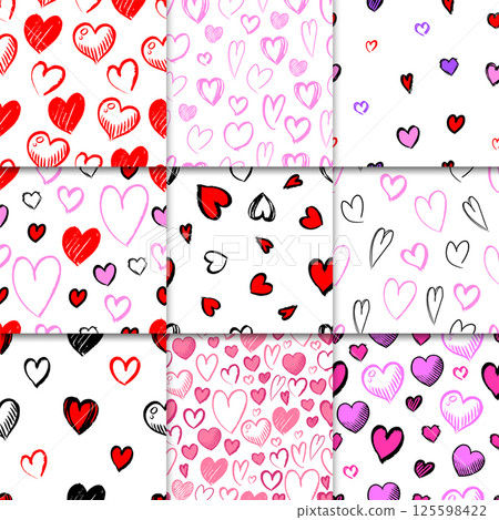 Set of seamless pattern of hand drawn hearts. collection scribble markers heart symbol isolated on 125598422