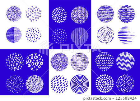 Hand drawn circles. Round abstract black backgrounds or patterns. Line sketch trendy set. Hand drawn 125598424