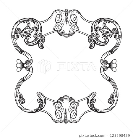 Engraving ornate baroque floral frame vector illustration 125598429