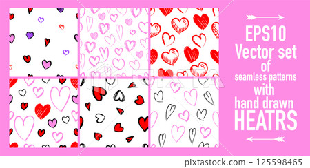 Set of seamless pattern of hand drawn hearts. collection scribble markers heart symbol isolated on 125598465