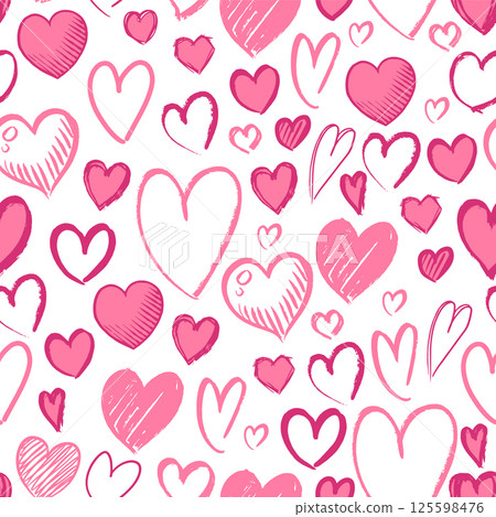 Seamless pattern of hand drawn hearts. collection scribble markers heart symbol isolated on white Seamless pattern of hand drawn hearts. collection scribble markers heart symbol isolated on white 125598476