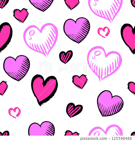 Seamless pattern of hand drawn hearts. collection scribble markers heart symbol isolated on white 125598488