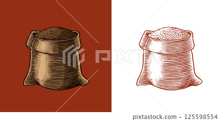 Collection of buckwheat in a bag vector illustration. Ink and clipart style. Line hand drawing Collection of buckwheat in a bag vector illustration. Ink and clipart style. Line hand drawing 125598554