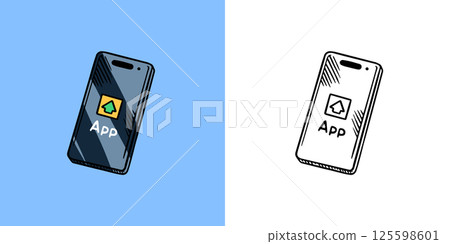 A Smartphone with a default app. Hand drawn Vector clipart illustration. Line and Ink sketch 125598601