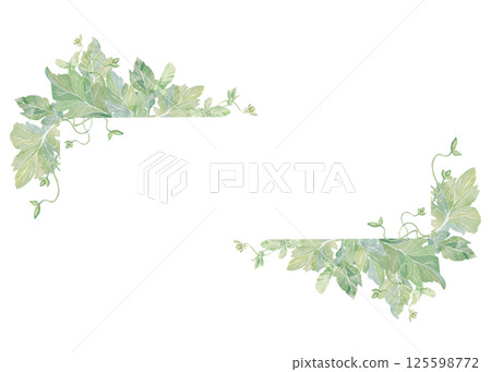 Foliage frame. Watercolor clipart illustration of two natural corner frames on white background. For invitations, postcards, business cards. Decorating cups, dishes, other printed materials or web. 125598772