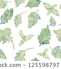 Seamless pattern of green leaves. Fresh watercolor foliage isolated on white background. Abstract pattern for printing on fabric, clothes, wallpapers, wrap paper packages and other printable materials 125598797