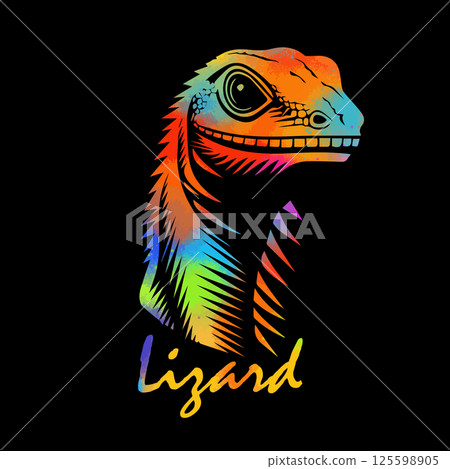 colored Lizard head on black background. hand drawing. Not AI, Vector illustration 125598905