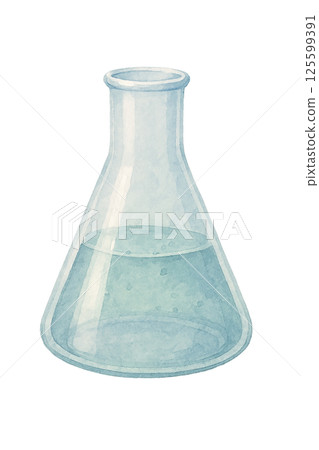 Watercolor-style Erlenmeyer flask illustration | Transparent material that can be used for science teaching materials and research images 125599391