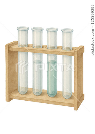 水彩風格的試管和試管架 |非常適合科學課程和科學實驗的教材插圖 125599393