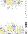 Wildflowers bellflower, dandelion, yarrow and meadow grasses. Hand drawn isolated watercolor rectangular frame of yellow lilac field flowers with copy space for wedding invitation and rustic postcard 125599558