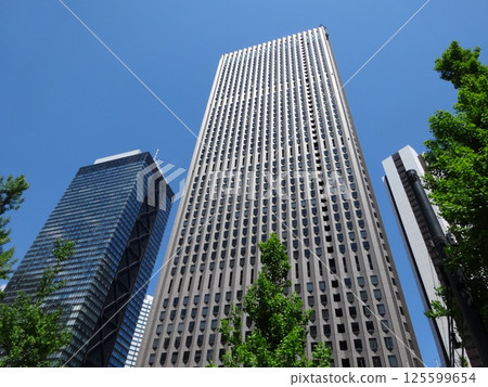 Landscape of the office town looking up at a skyscraper Landscape of the office town looking up at a skyscraper 125599654