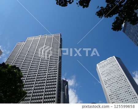 Landscape of the office town looking up at a skyscraper Landscape of the office town looking up at a skyscraper 125599658
