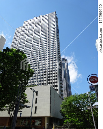 Landscape of the office town looking up at a skyscraper Landscape of the office town looking up at a skyscraper 125599660