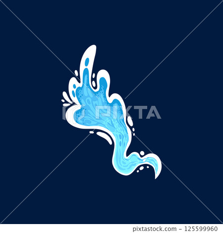 Aqua water splash. Liquid water drops, blue transparent splashes, water flows and waves flat vector illustration icon. Clean water splash collection on dark blue 125599960