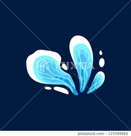 Aqua water splash. Liquid water drops, blue transparent splashes, water flows and waves flat vector illustration icon. Clean water splash collection on dark blue 125599968