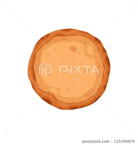 Pizza dough base ingredient isolated on white. Vector cartoon illustration of tomato, pepper, mushroom pieces, slices of ham and salami, ketchup sauce, olive oil, rosemary, italian fast food 125599974