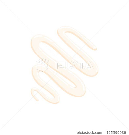 Pizza mayonnaise ingredient isolated on white. Vector cartoon illustration of dough base, tomato, pepper, mushroom pieces, slices of ham and salami, ketchup sauce, olive oil, rosemary, italian food 125599986