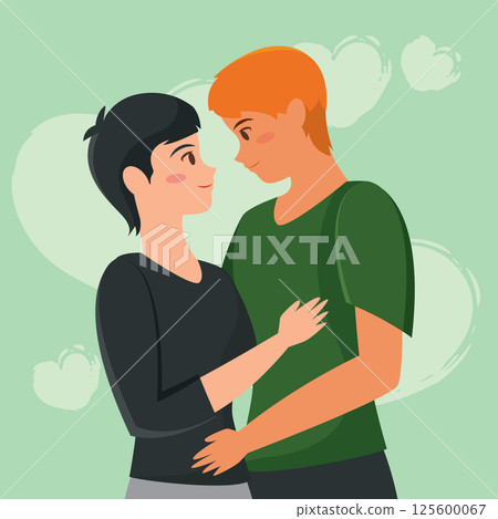 Happy cute valentine couple. Vector 125600067