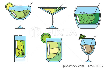 Set of colored cocktail icons. Vector Set of colored cocktail icons. Vector 125600117
