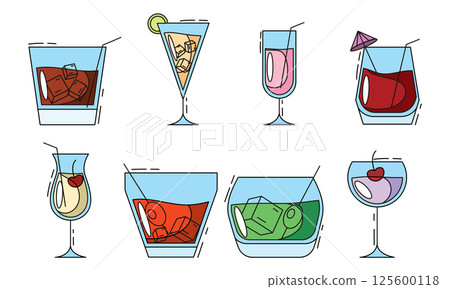 Set of colored cocktail icons. Vector Set of colored cocktail icons. Vector 125600118