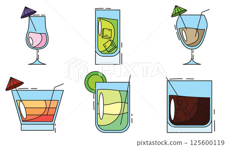 Set of colored cocktail icons. Vector Set of colored cocktail icons. Vector 125600119