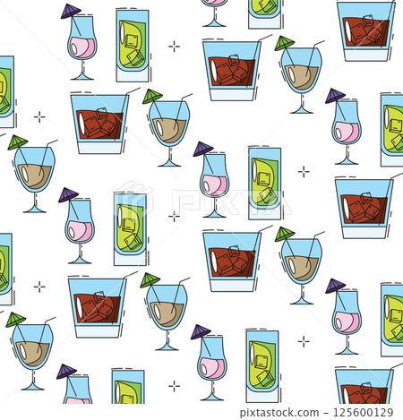 Cocktail glasses pattern. Vector 125600129
