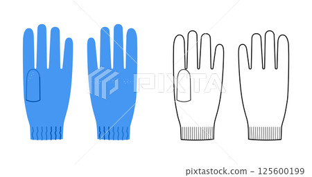 Knit Wool Gloves Short length blue cartoon and flat sketch outline Fashion accessory clothing technical illustration Knit Wool Gloves Short length blue cartoon and flat sketch outline Fashion accessory clothing technical illustration 125600199