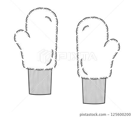 Pile Mitten Gloves One-Fingered knitted cuff Fashion hand accessory clothing technical illustration garment. Vector for 125600200