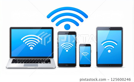 Illustration of tethering from a smartphone to a PC and tablet 125600246
