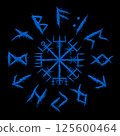 Runic alphabet scandinavian blue circle 125600464