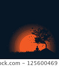 Orabge sunset with human and tree 125600469