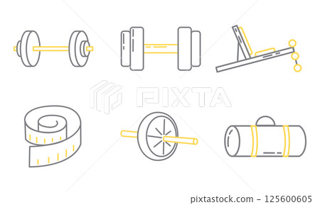 Modern gym equipment set. Vector 125600605