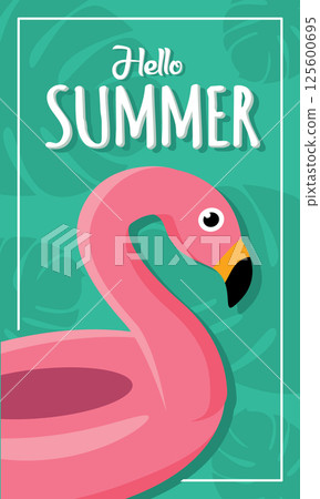 Hello summer flamingo art. Vector 125600695