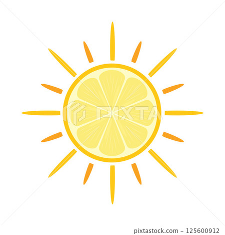 Lemon slice shaped sun. Vector 125600912