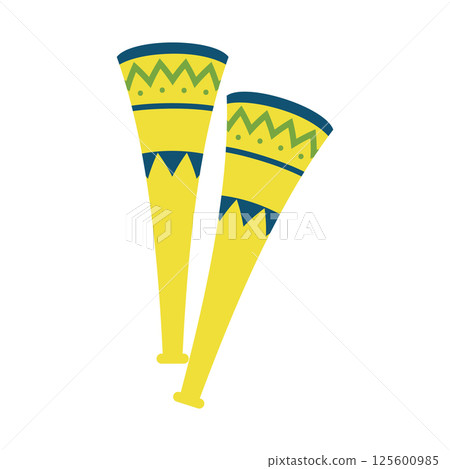 Yellow carnival vuvuzelas pair. Vector 125600985