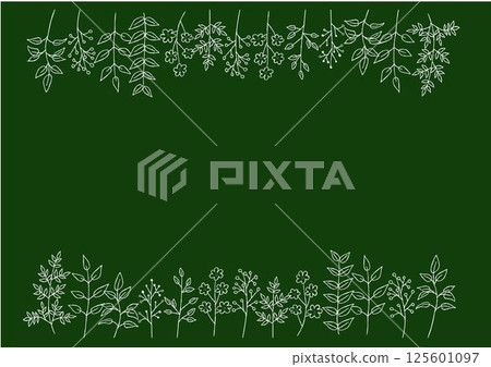 Stylish botanical frame drawn with chalk on a blackboard 125601097
